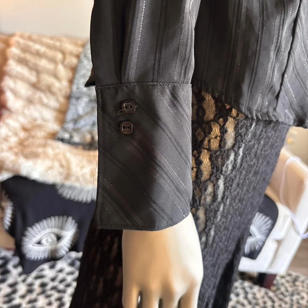 Worthington Black Shimmer Stretch Button Down Blouse 💋